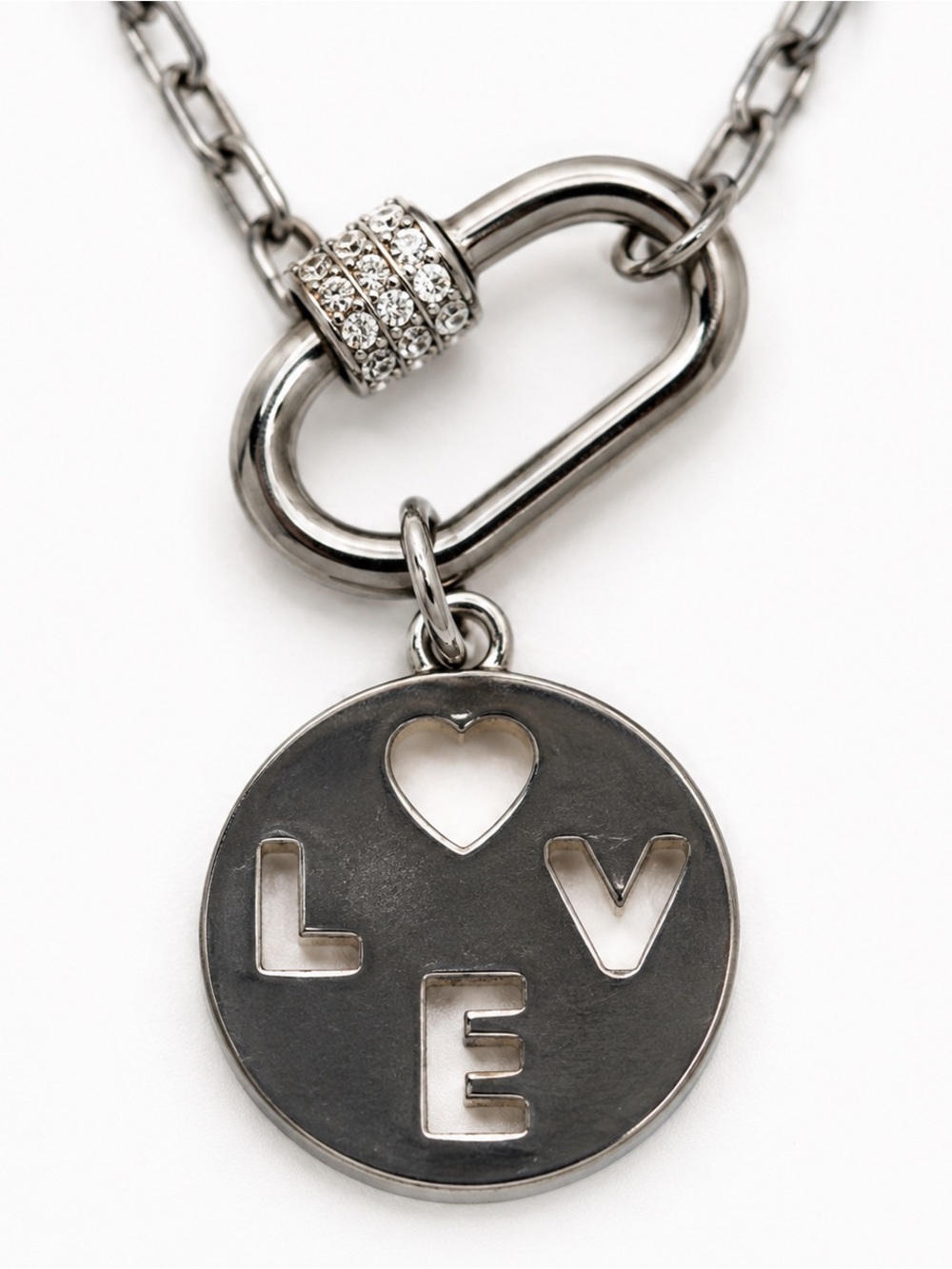 Silver Tone LOVE Heart Carabiner Pendant Necklace Minimalist Layering Gift 18” - Picture 4 of 5